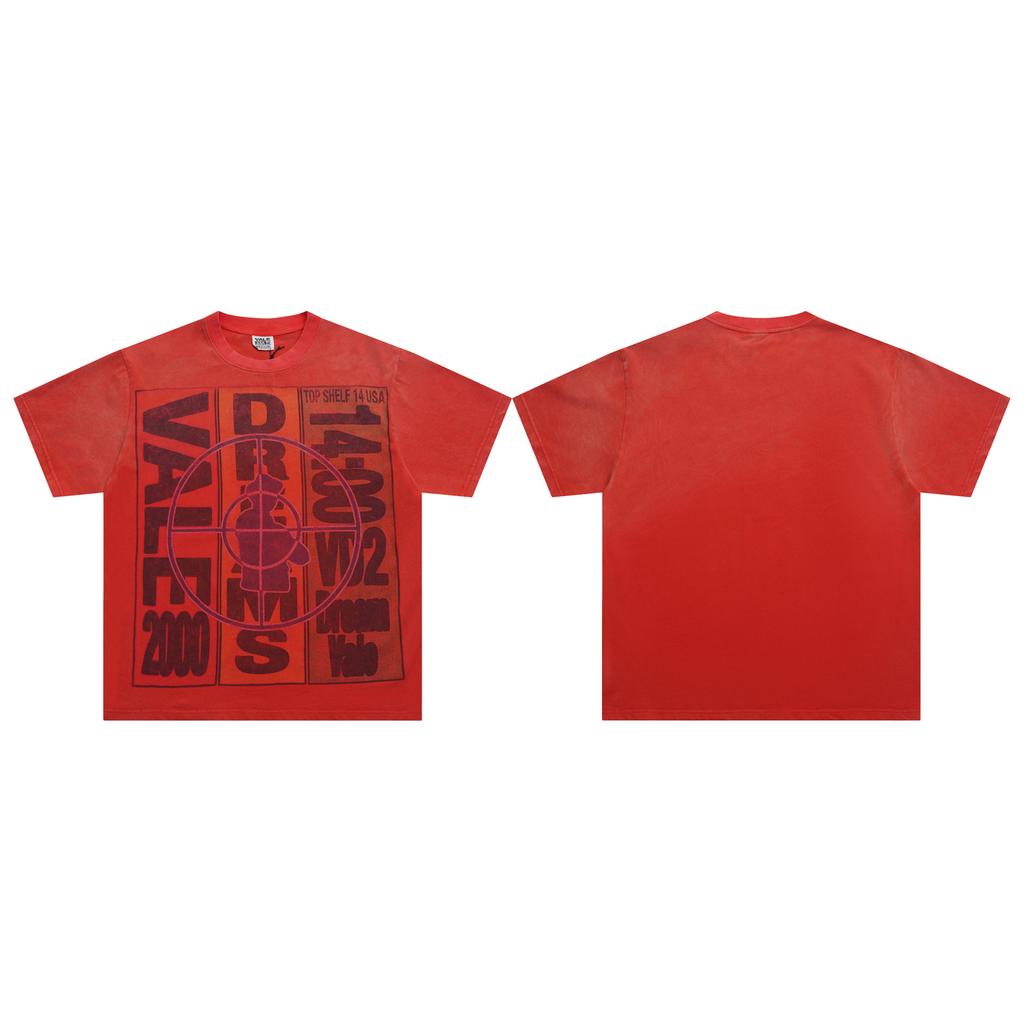 Meichao Vale New Retro Character Print Summer High Street Men and Women Loose Casual Wash Old Short Sleeve T-shirt