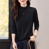 2025 Women's Velvet Half-High Neck Long-Sleeve Slimming Base Layer Top for Autumn/Winter