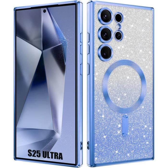 Coque Pailletée - BOOLING - pour Samsung Galaxy S25 Ultra - Silicone Souple - Protection Caméra - Bleu Brillant