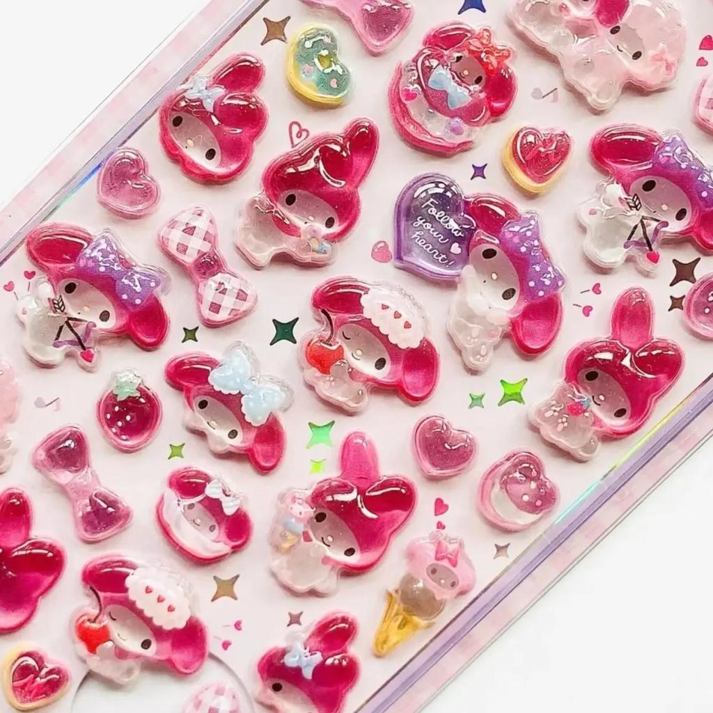 14 style Anime kitty cat Kuromi Cinnamoroll 3D Sanri Stickers Transparent Jelly Crystal Decorative Sticker Phone Case DIY KidToy