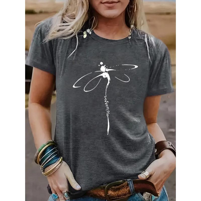 YYFS Modne damskie bluzki i koszule na co dzień, letnie, wiosenne, z krótkim rękawem i dekoltem w kształcie litery O