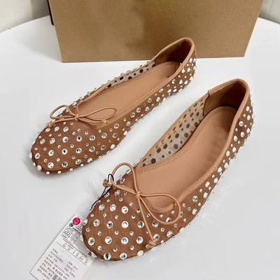 Shiny Mesh Women Ballet Flats Sparkling Rhinestones Designer Bow Flats Lady Casual Round Toes Shallow Mary Jane Shoes