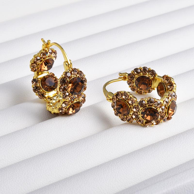 French retro temperament full of diamonds super flash circle ear buckle niche design exquisite light luxury high-end earrings earrings women