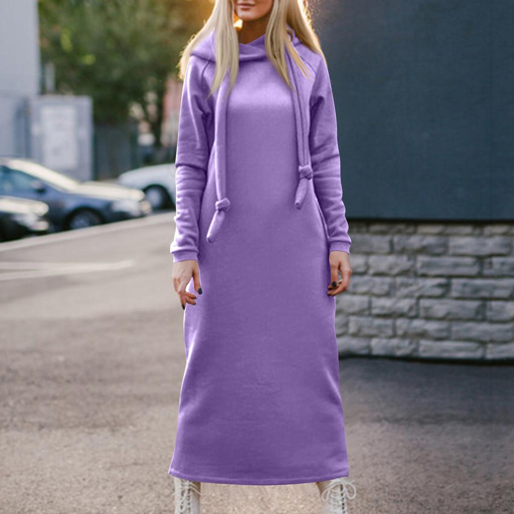 Women's Fashion Solid-color Long-sleeved Hooded And Fleece Long Sweatshirt