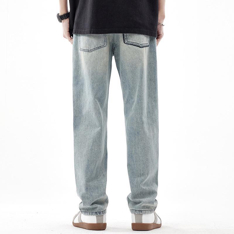 Men's Blue Retro Distressed Wide-Leg Jeans