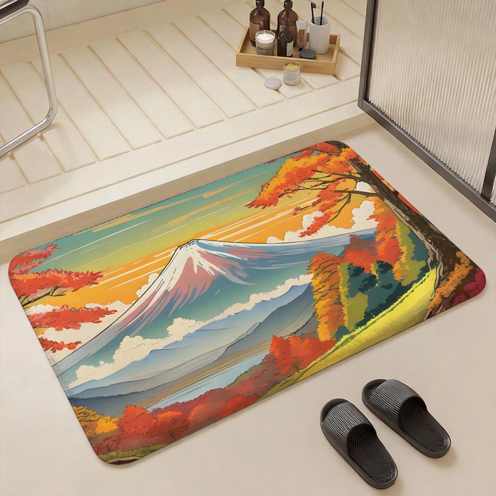 Landscape L Mount Fuji Floor Mat Eco Flannel Doormat Non Slip Odorless Indoor Floor Rug Soft Short Plush Home Mat
