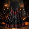 Women's Vintage Retro Long Sleeve V-Neck Flared Dress with Halloween Print for Party