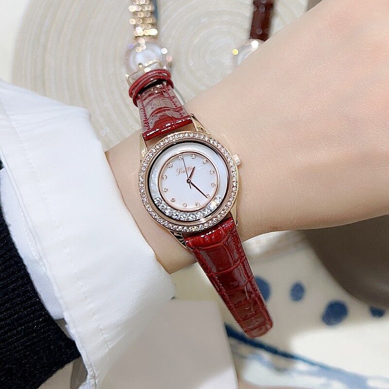 Personalized Leather Strap Watch Happy Diamond Ladies Watch Steel Strap Rose Gold Watch Femininity