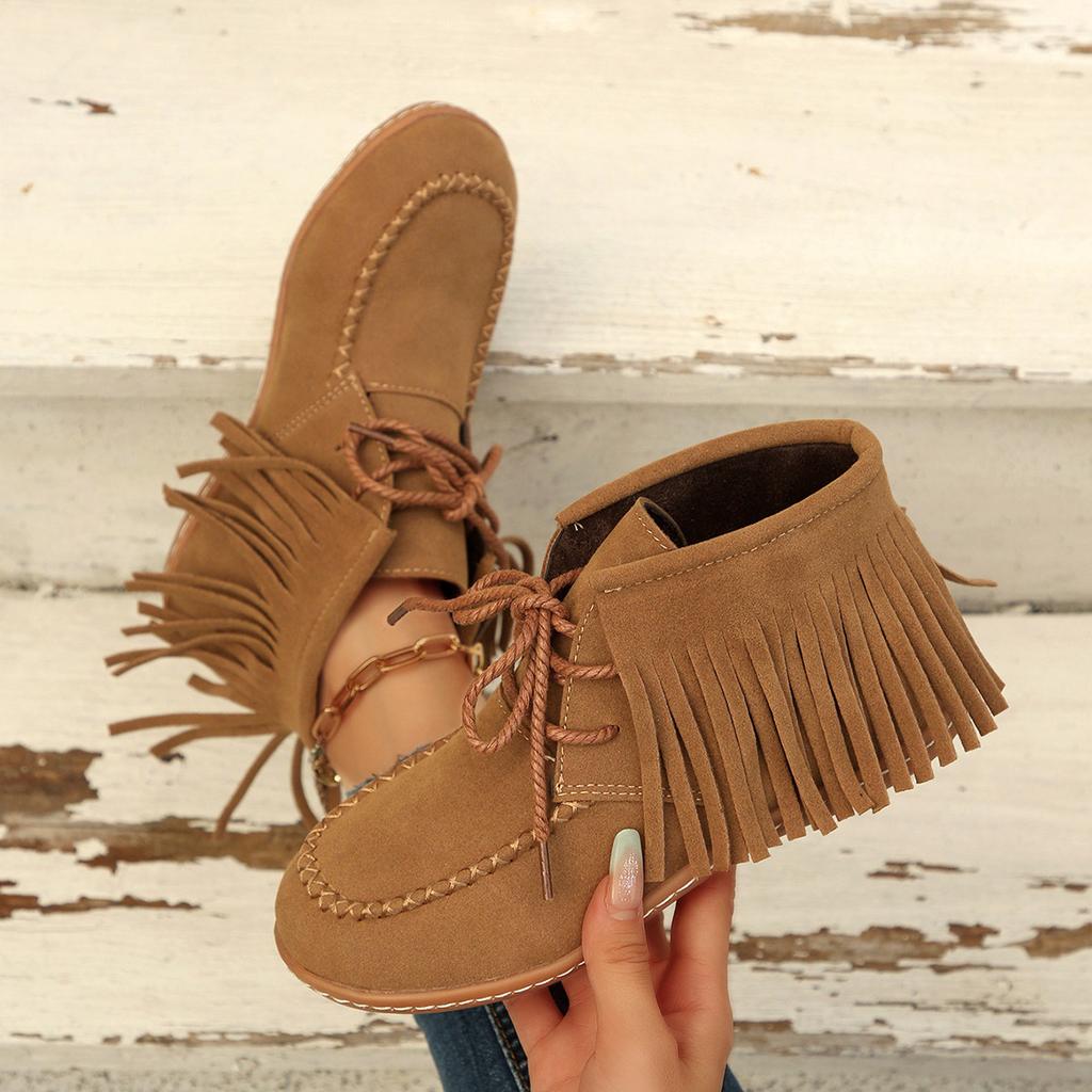 Plus Size Shoes for Women Autumn Fashion Women Lace Up Platform Non-slip Flats Sneakers Tassel Casual 36-43 Women Boots