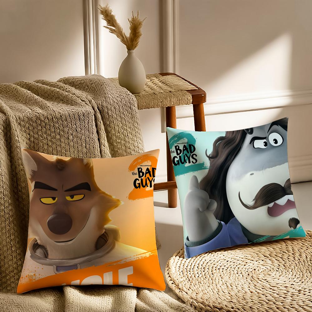 Cartoon T-The Bad Guys 2 Cushion Cover Silky Short Plush With Invisible Zipper Dustproof Sofa Pillow Cover For Home Decor