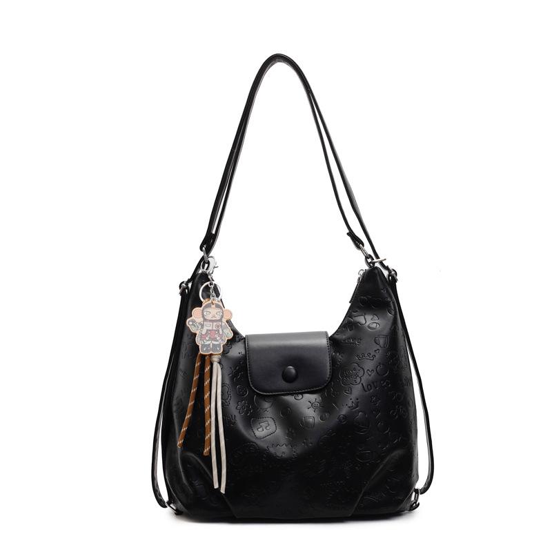 

Large Capacity Bag Women s New Versatile Commuter Double Shoulder Back Bag Single Shoulder Tote Bag no pendant чёрный