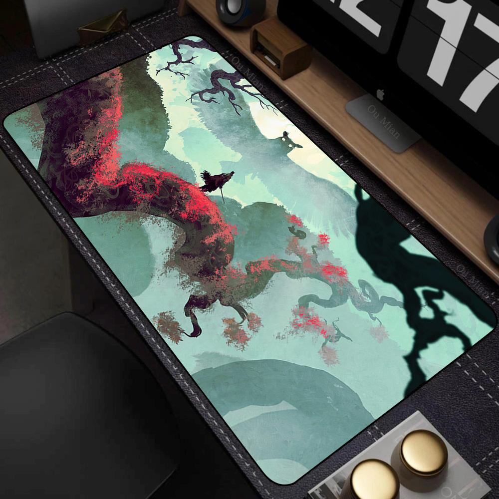 Extended Gaming Mouse Pad Thick Cloth Surface Rubber Mousepad Sekiro Stitched Edge XL Mouse Mat with Non-Slip Grip for Desktop