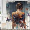 Elegant Butterfly Shower Curtain, Anti-Fog Polyester, Vibrant Design, Multi-Functional Hooks, Machine Washable