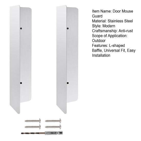 2 Peças Protetores de Vedação de Aço Inoxidável em Forma de L para Portas de Garagem contra Ratos Resistentes à Ferrugem de Alta Resistência