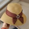 Spring/summer Fashionable Pearl Button Bow Pot Hat, Beach Large Brim Elegant Sun-protection Outdoor Straw Hat for Women