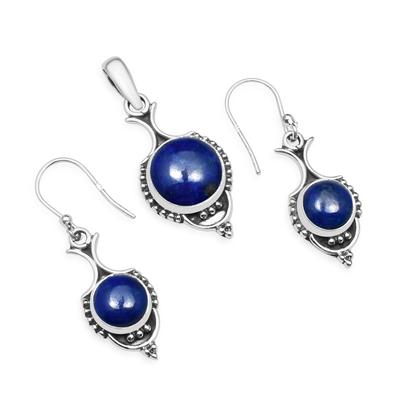 Natürlicher Lapislazuli Edelstein Anhänger Ohrringe SchmuckSet, 925 Sterling Silber, Baumeln Tropfen Ohrringe, handgefertigtes SchmuckSet, Geschenk zu Ostern