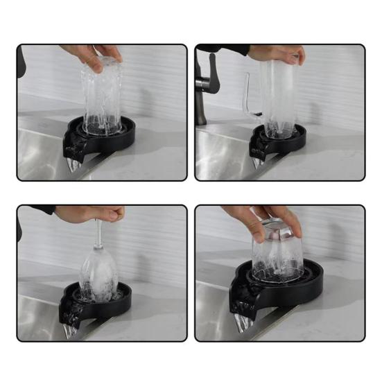Cup Washer 360-Degree Rotation Stainless Steel Glass Washer Universal Bottle Cleaner Easy Install Quick Drain Baby Bottle Cleaner