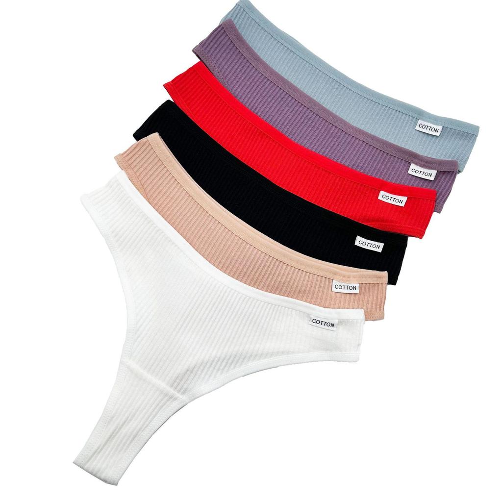 Women's Low Waist Ribbed Cotton Thong Bikini