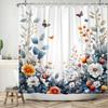 Watercolor Floral Shower Curtain Vibrant Wildflower Butterfly Print Waterproof Bathroom Curtain Decor Polyester With 12 Hooks