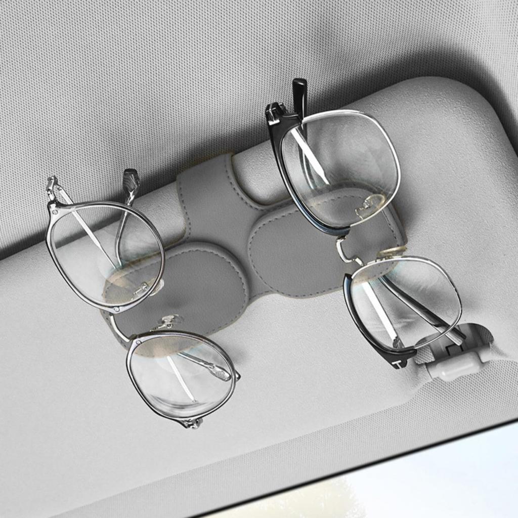 Leather Car Sunglasses Easy To Holds Parking Sun and Cards with Magnetic Storage Holder, Install, Glasses, Tickets, Sunglasses, Visor, Tickets, (Gray)