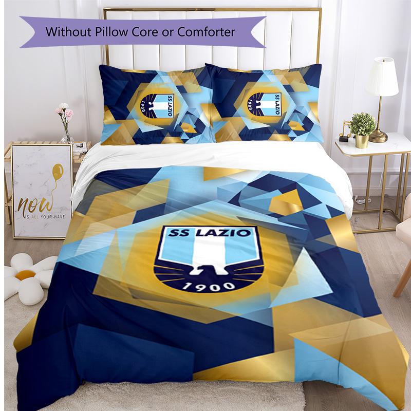 Set Biancheria da Letto 3 Pezzi Stampato Lazio FC Traspirante Copripiumino con Federe Biancheria da Letto Decorativa per Camera da Letto Casa