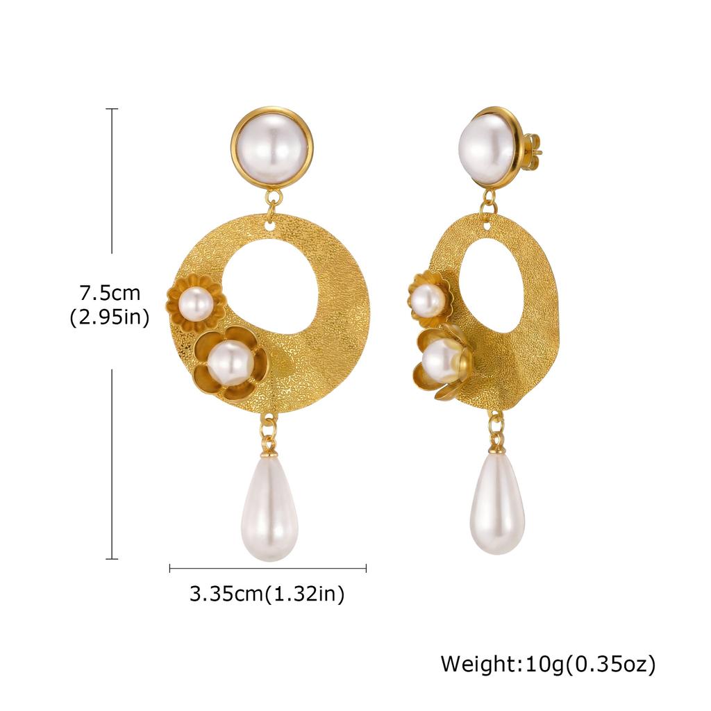 New Geometric Gold Color Layered Circle Dangle Earrings, Waterproof Stainless Steel Crystal Drop Earrings Women Trendy Jewelry