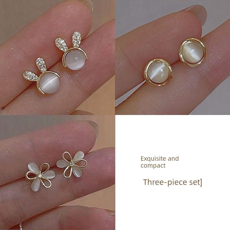 Opal Rabbit Crystal Cherry Sterling Silver Needle Earrings Small Exquisite Temperament Fashion Stud Earrings Women Sweet Ear Rings