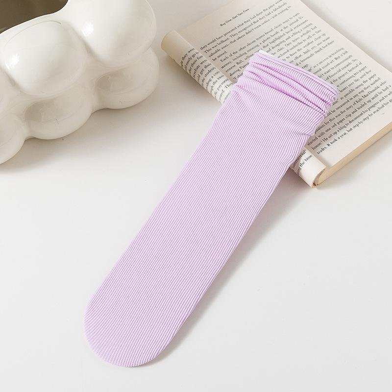 Damskie białe skarpetki do połowy łydki z jedwabiu lodowego: Cienki, Jednolity kolor, Aksamitny, Wiosna/Lato
