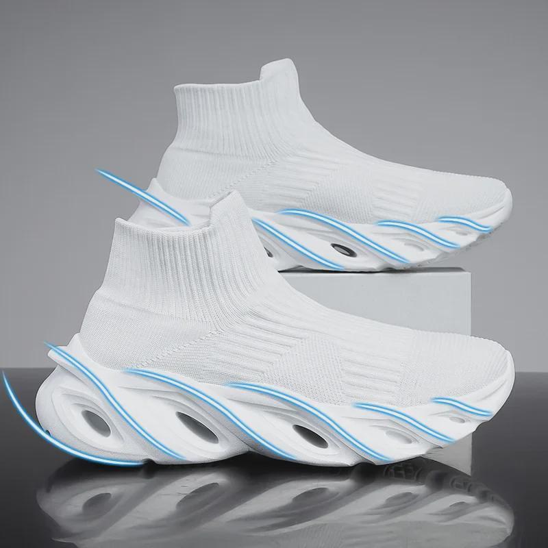 Men's Autumn Lightweight Knit Sneakers - Breathable, Sock-Style, Blade Design for Running and Casual Wear