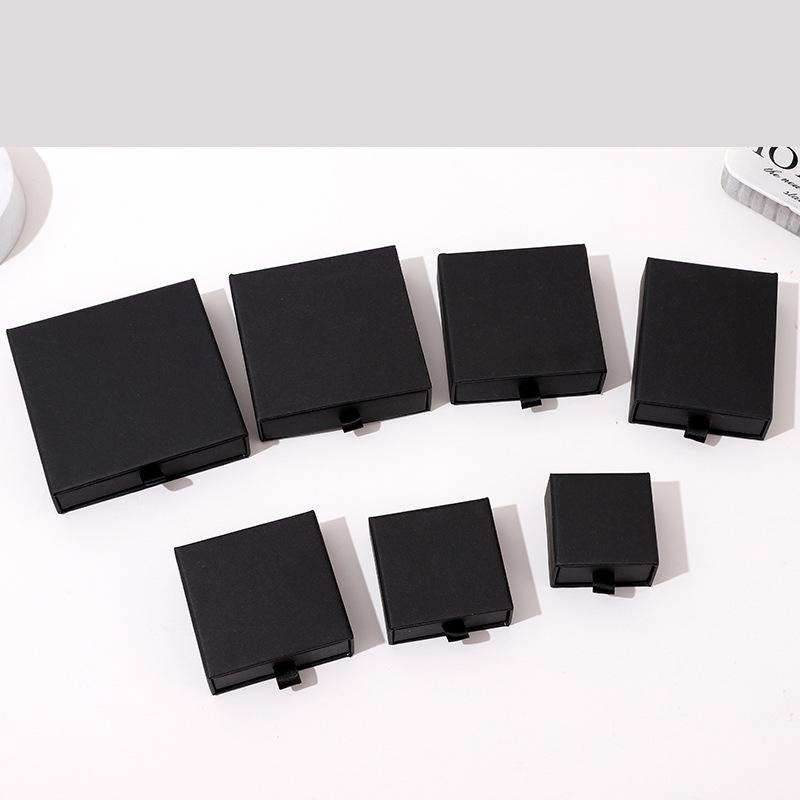 Black Kraft Paper Jewelry Drawer Box for Ring, Necklace, Earring Storage
