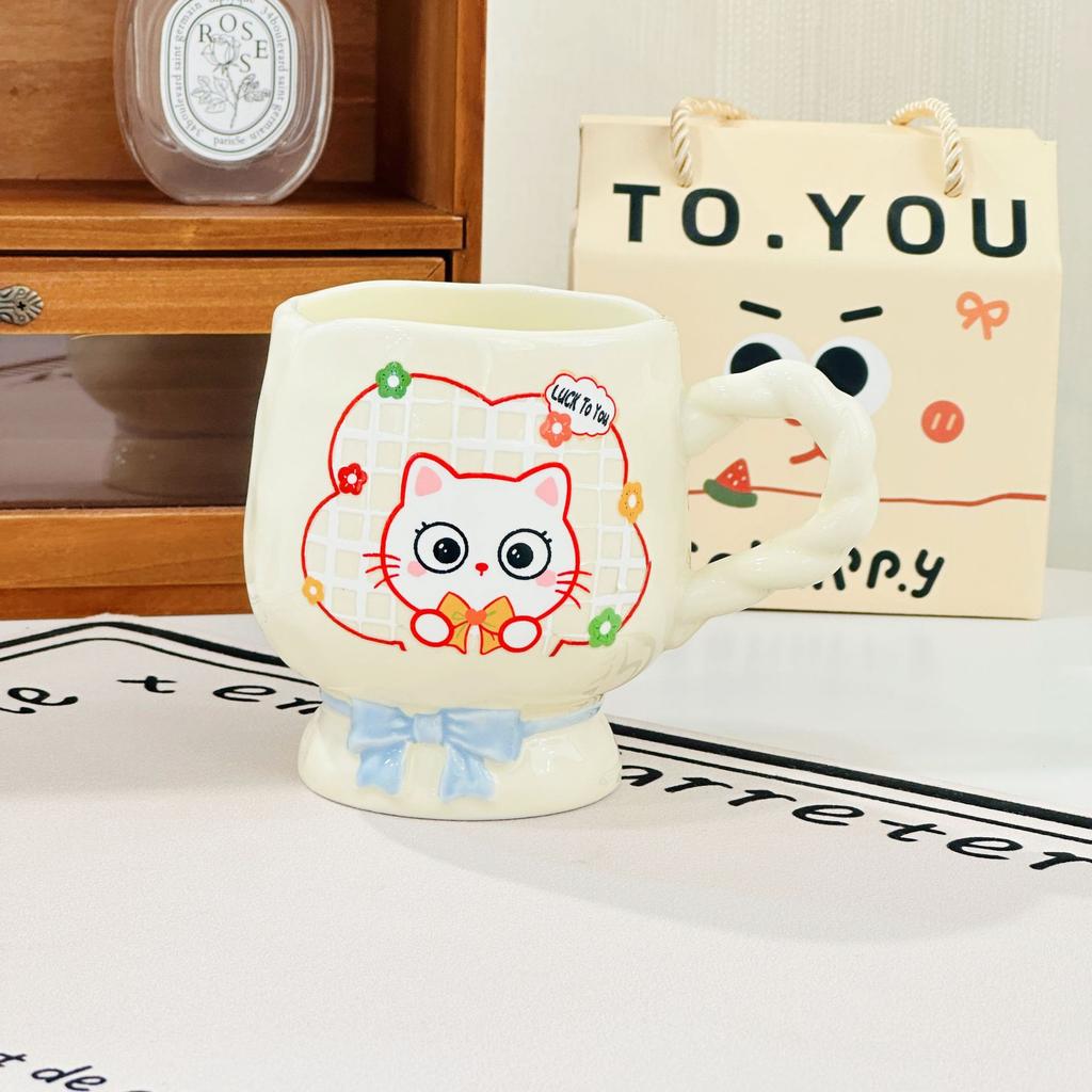 Cute Cartoon Ceramic Cup Kitten High Legged Water Cup High looking Mug Student Cup Souvenir Gift