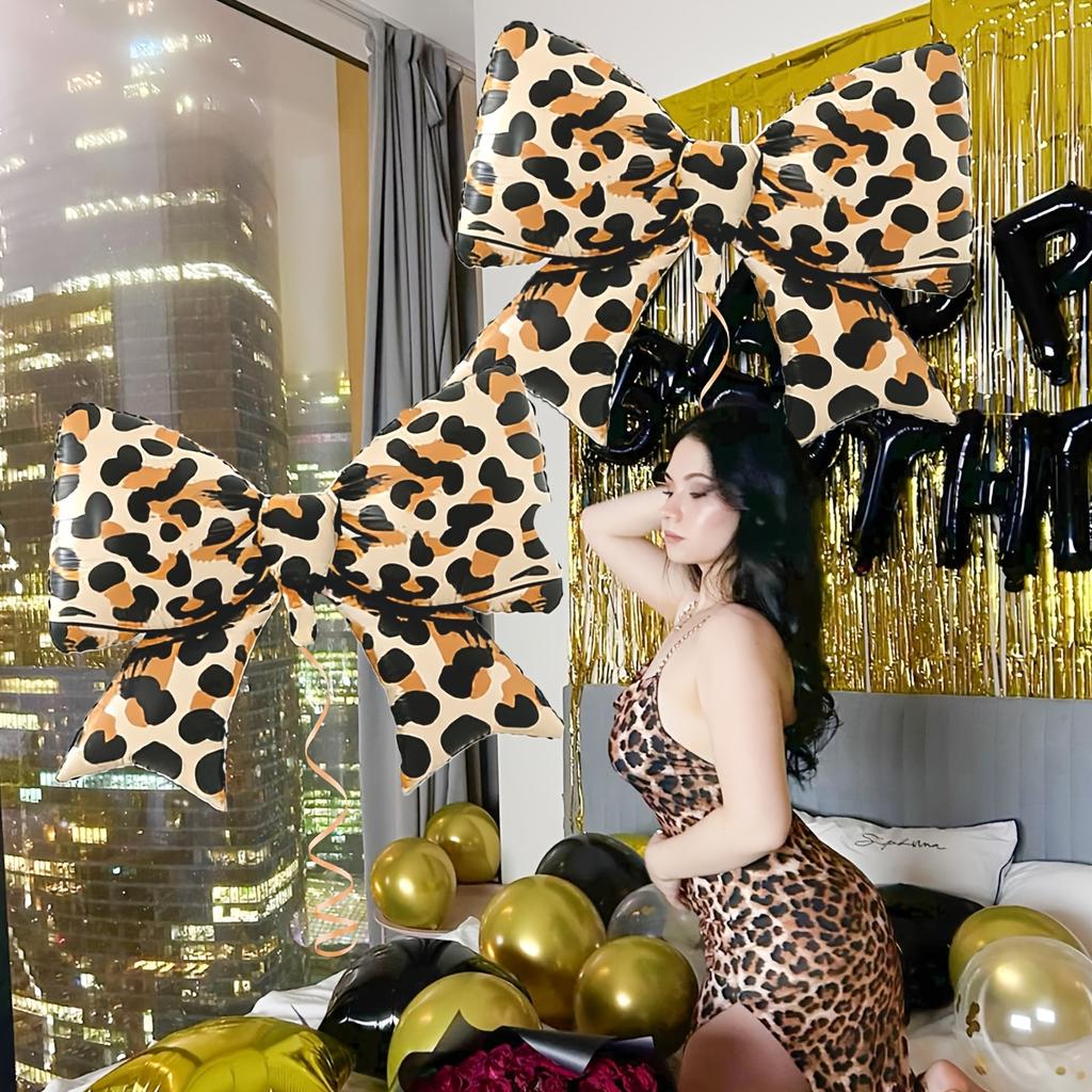 1/2pcs Matte Leopard Print Bow Balloons,for Bow decorations,birthdays,Valentine's Day,wild-themed Parties,and Girls' Nights