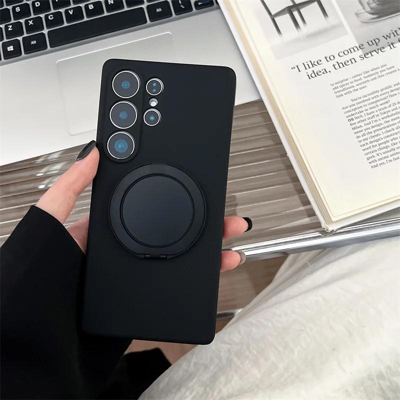 Fashion Liquid Silicone Case For Samsung Galaxy S25 Edge S24 S23 S22 S21 S20 Ultra FE A17/07 56/36/26/16 Magnetic Bracket Cover