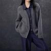Premium sense loose casual fake two-piece denim splicing knitted cardigan women's clothing autumn and winter new sweater jacket