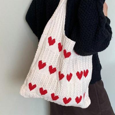 Knitted Love Tote Bag Small Fresh Simple Fashion Woven Bag Personalized Foreign Style Shoulder Bag