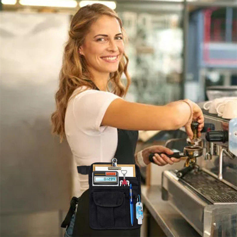 Geantă de bani pentru chelner de restaurant, geantă pentru șorț de restaurant, cu centură reglabilă, suport pentru verificarea instrumentului, geantă de talie pentru baruri, cafenele