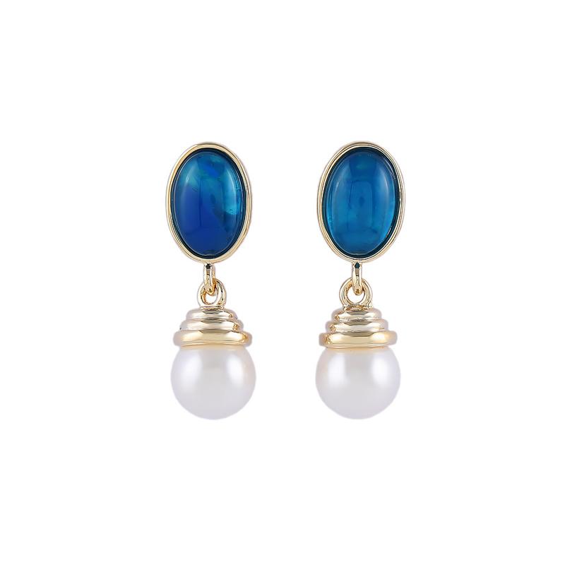Baroque Imitation Pearl Oval Waterdrop Dangle Earrings for Women Middle-aged Style Punk Simple Jewelry Trend Accessories