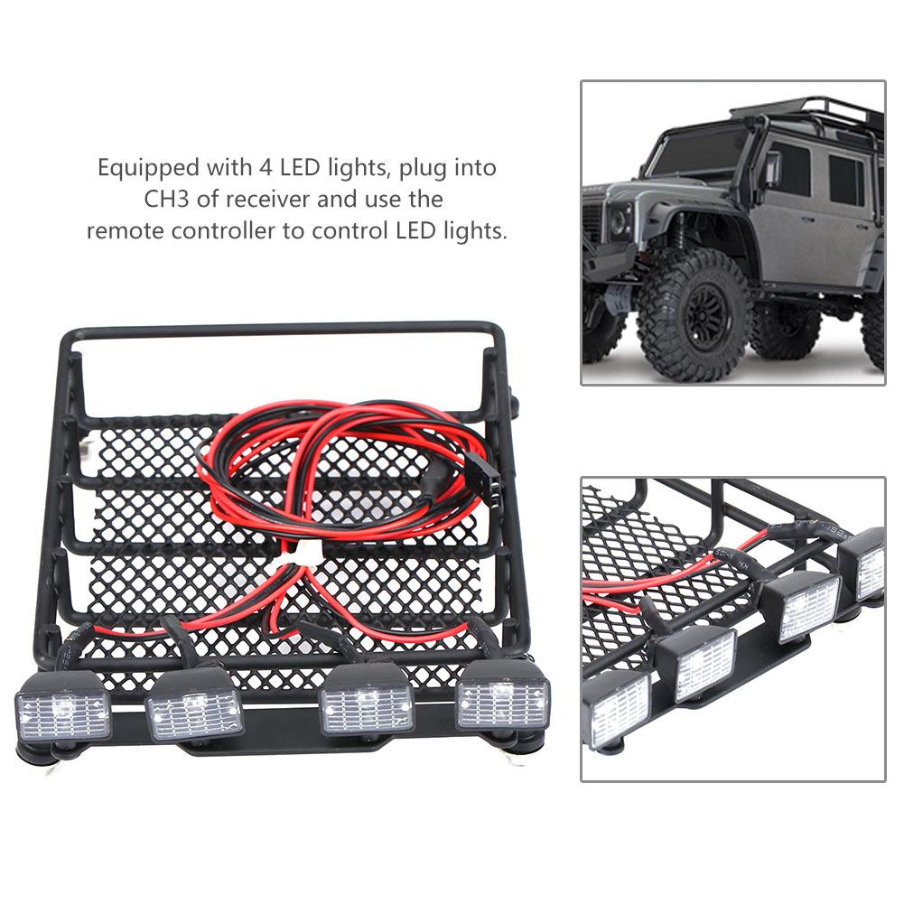 Medium Size Roof Rack with Light Square Luggage Carrier for 1 To 10 RC Crawler Car SCX10 Accessory with Four White Light