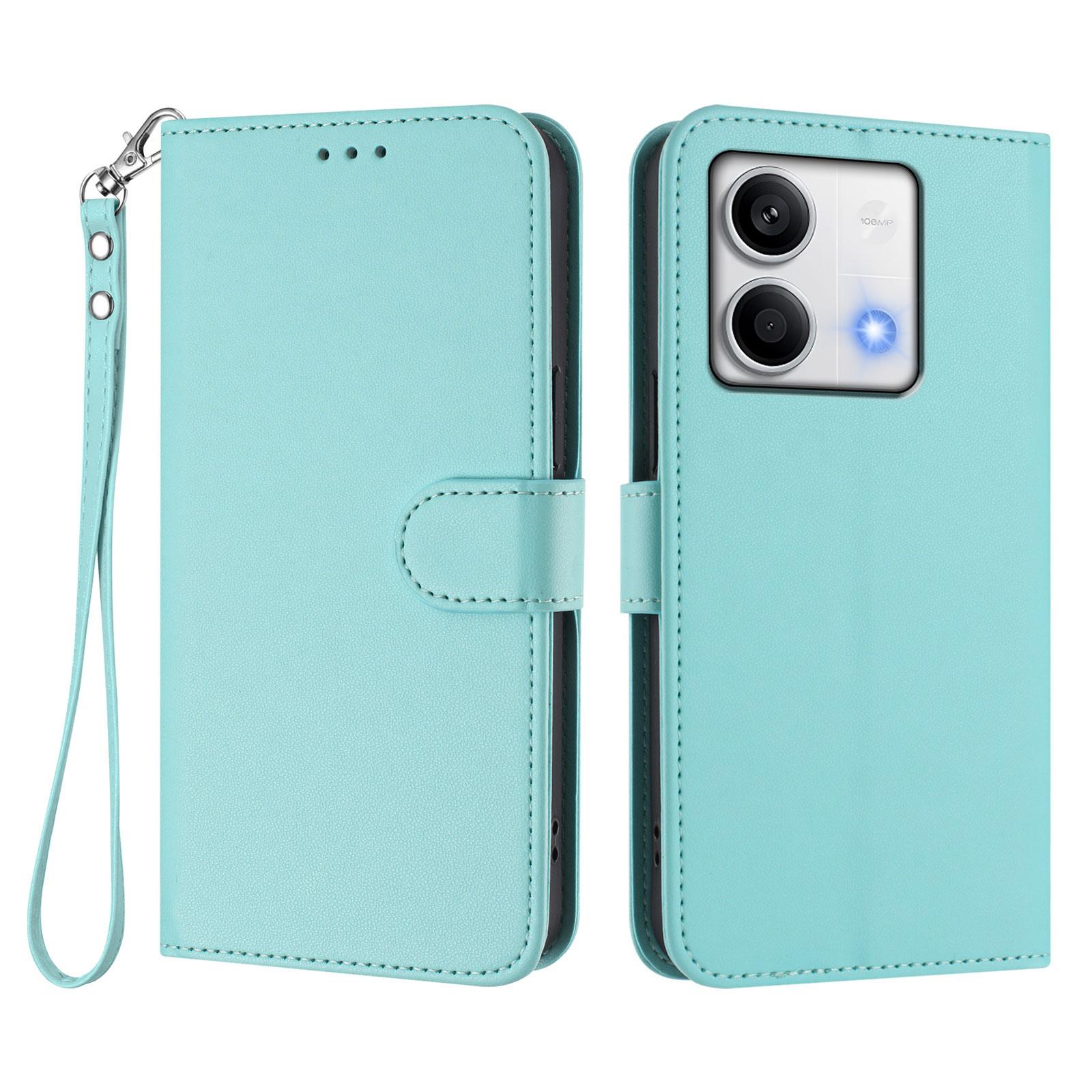

For Xiaomi Redmi Note 13 5G (China)/Xiaomi Redmi Note 13 5G Leather Case Wallet Stand Phone Cover with Wrist Strap Mint Green