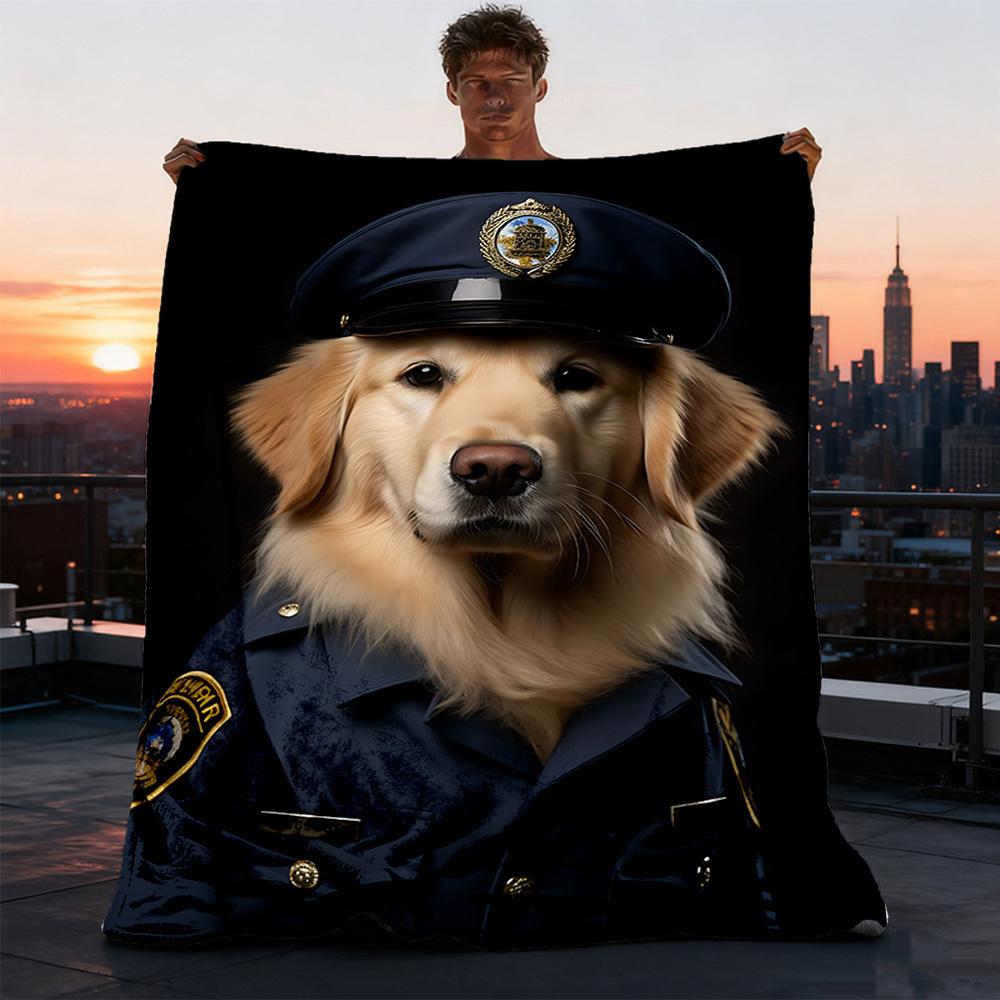 1pc Police Dog Print Outdoor Soft Polyester Flannel Throw Blanket Versatile for All Seasons , Soft , Cozy , Warm All Season Quilted Throw ,