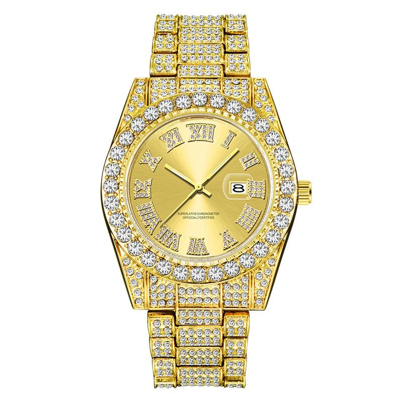 Men Genuine Big Brand Designer Watches Luxury Diamond Golden Fashion Alloy Band Calendar Quartz Gifts Watch Silver Reloj Hombre