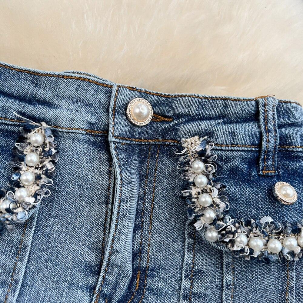 Summer Commuter Korean Fashion Girl High Waist Denim Skirt Slim Pleated A-Shaped Fishtail Skirt