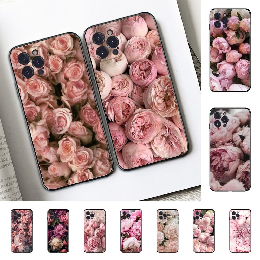 Elegant Pink Purple Peony Phone Case For iPhone 15 14 11 12 13 Mini Pro XS Max Cover 6 7 8 Plus X XR SE 2020 Funda Shell