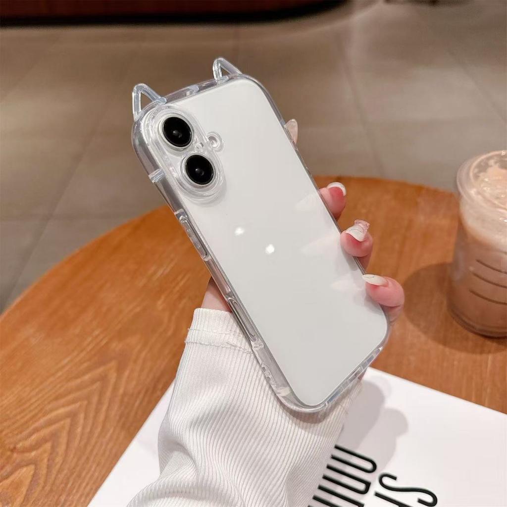 Shockproof Airbag Phone Case Cat Ears For iPhone 17 Air 16 Plus 15 14 13 12 11 Pro Max X XS XR 7 8 SE 2022 2020 Transparent Protective Cover For Women