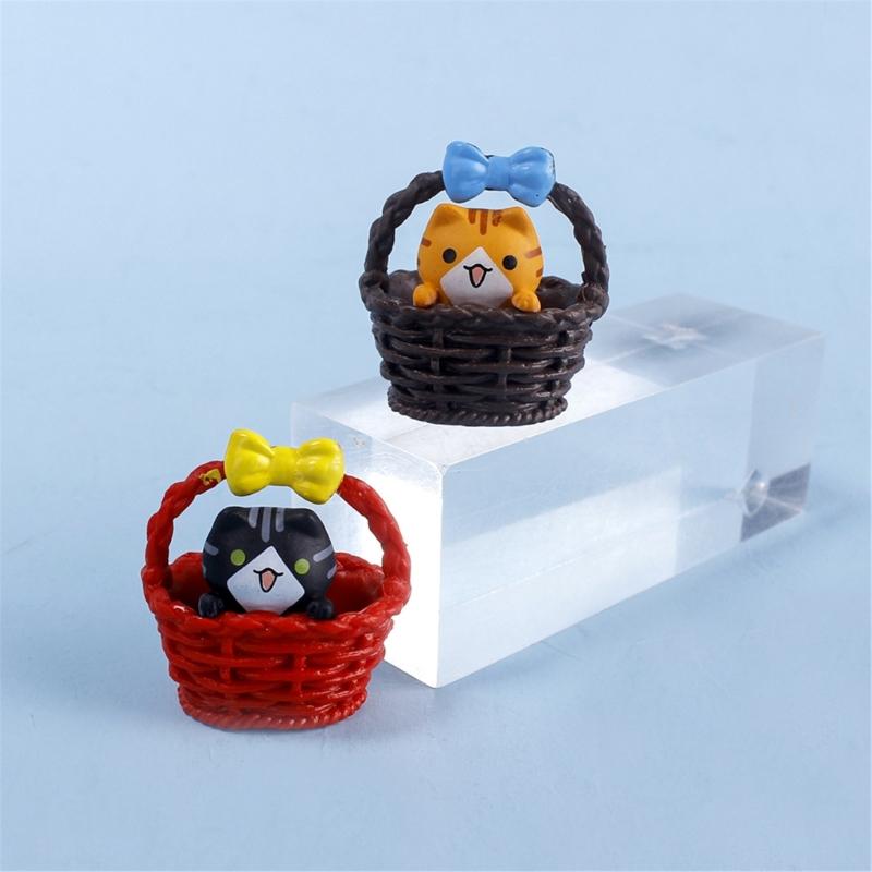 4Pieces Funny Basket Cats Miniature Figurine Plastic Decorative Ornaments Living Space Accent Gift for Kitten Lover