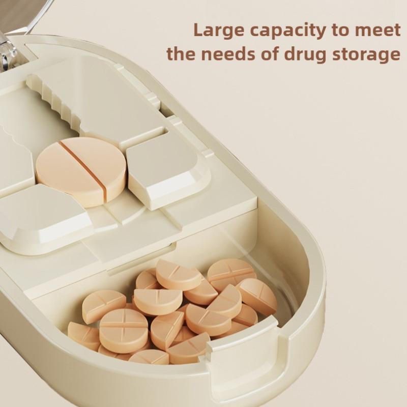 Portable Mini Pill Cutter and Splitter 1/2 1/4 Tablet Cutting Storage Compartment for Vitamin Medication Organizer Pill Box