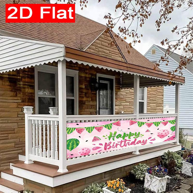 Happy Birthday Watermelon Banner, Summer Watermelon Theme Design, Polyester Outdoor Wall Fence Yard Garage Balcony Decoration