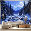 Winter Forest With Snowy Mountains Moon And River Wall Tapestry Art Decor For Boho Living Room Nature Home Interior