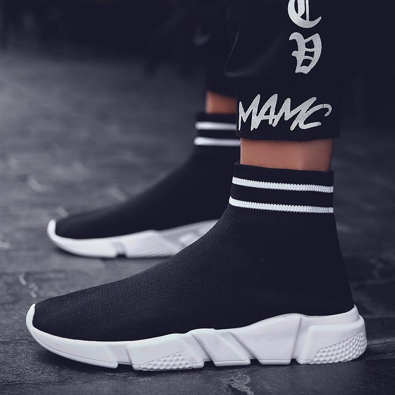 Fashion Red Men Sock Shoes Breathable Mesh High Top Sneakers Man Flast Slip-On Casual Shoes Men Plus Size 35-45 tenis masculino