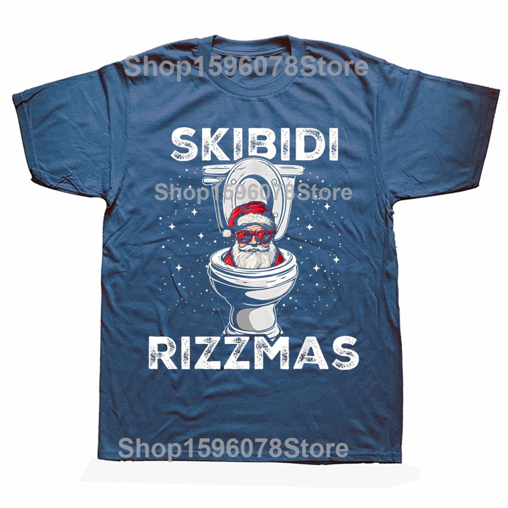 Skibidi Rizzmas Funny Toilet Santa Christmas TShirt Summer Vintage Summer Style Cotton Short Sleeve Oversized Tshirt Tops S